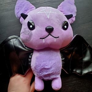 14" Span Pastel Bat Plush Goth Faux Leather Wings Halloween Christmas Gift
